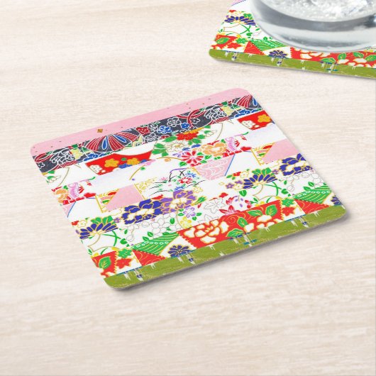 Chiyogami Rice Paper Pattern Vierkante Kartonnen Onderzetter (Schuin)