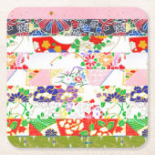 Chiyogami Rice Paper Pattern Vierkante Kartonnen Onderzetter (Voorkant)