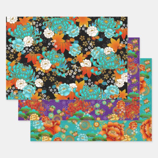 Chiyogami Yuzen Washi Style feuilles motifs (Lot)