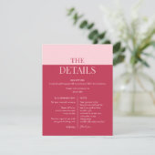 CHLOE Modern Bold Pink Wedding Details Kaart (Staand voorkant)