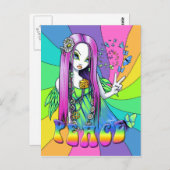 "Chloe" Rainbow Peace Hippie Fairy Briefkaart (Voorkant / Achterkant)