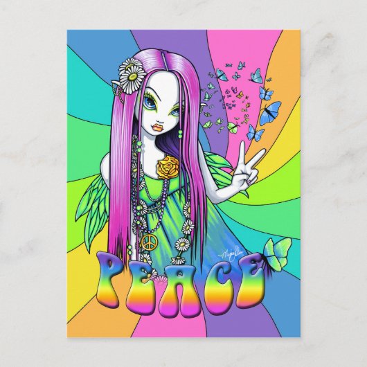 "Chloe" Rainbow Peace Hippie Fairy Briefkaart (Voorkant)