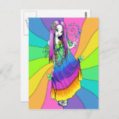 "Chloe" Rainbow Peace Hippie Fairy Briefkaart (Voorkant / Achterkant)