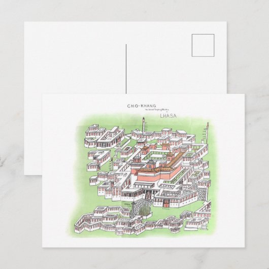 Cho-Khang Tempel van Boeddha in Lhasa 1902 Tekenin Briefkaart (Voorkant / Achterkant)