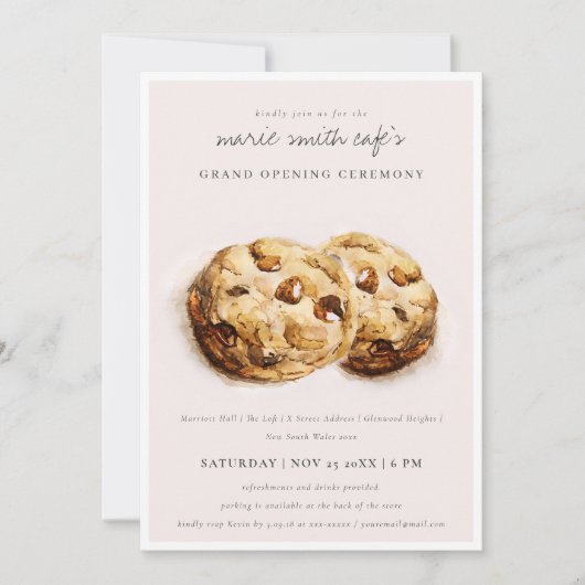Choco Chip Cookies Café Grand Opening Invite Bedankkaart (Voorkant)