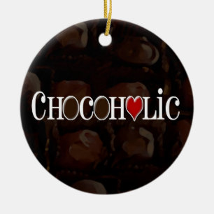 Chocofolic, donkerbruin en rood hart grappig ontwe keramisch ornament