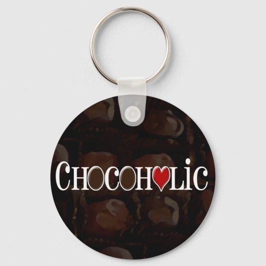 Chocofolic, donkerbruin en rood hart grappig ontwe sleutelhanger (Voorkant)