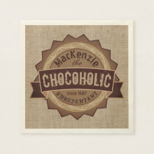 Chocoholic Chocolate Lover Grunge Badge Bruin Logo Servet