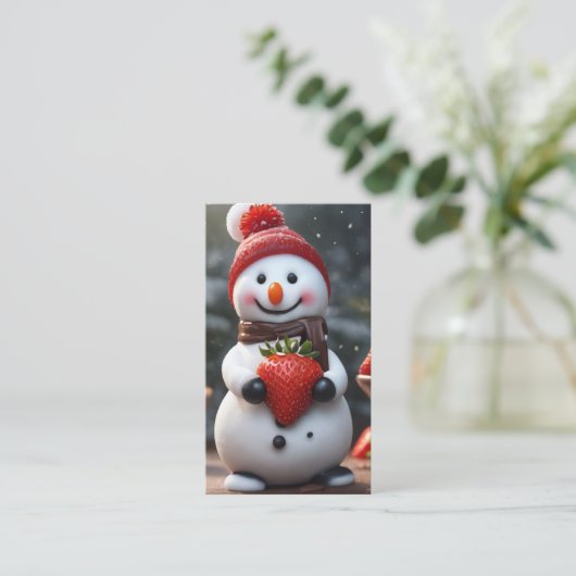 chocolade aardbei sneeuwpop visitekaartje (Staand voorkant)