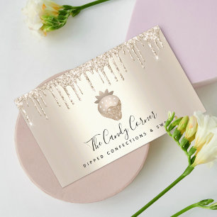 Chocolade aardbeienbesmetting Gold Glitter-schijve Visitekaartje