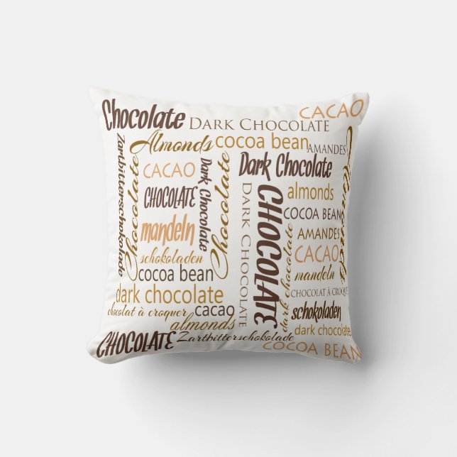 Chocolade, amandelen en Dark Chocolate Text Design Kussen (Voorkant)