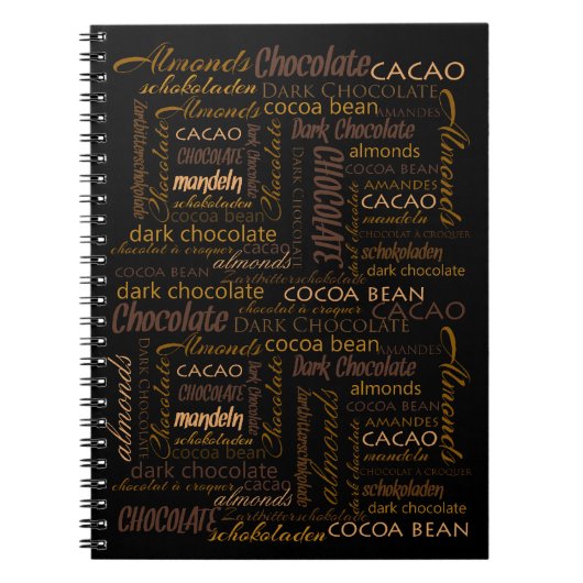 Chocolade, amandelen en Dark Chocolate Text Design Notitieboek (Voorkant)