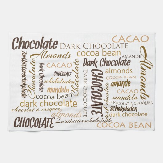 Chocolade, amandelen en Dark Chocolate Text Design Theedoek (Horizontaal)
