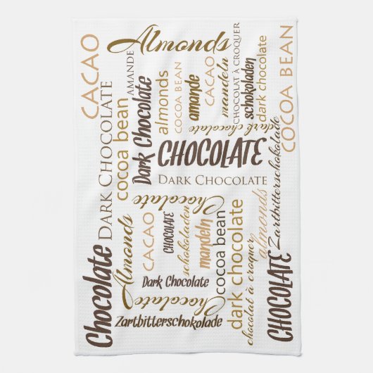 Chocolade, amandelen en Dark Chocolate Text Design Theedoek (Verticaal)