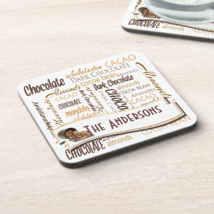Chocolade, amandelen en donkere chocolade Word Clo Drankjes Onderzetter