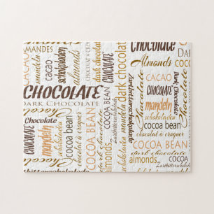 Chocolade, amandelen en donkere chocolade Word Clo Legpuzzel