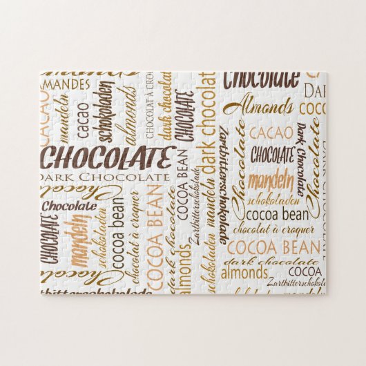 Chocolade, amandelen en donkere chocolade Word Clo Legpuzzel (Horizontaal)