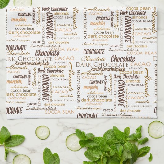 Chocolade-amandelen en donkere chocolade Word Clou Theedoek (Gevouwen)