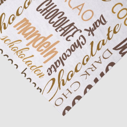 Chocolade, amandelen en donkere chocolade Word Col Tissuepapier (Detail)