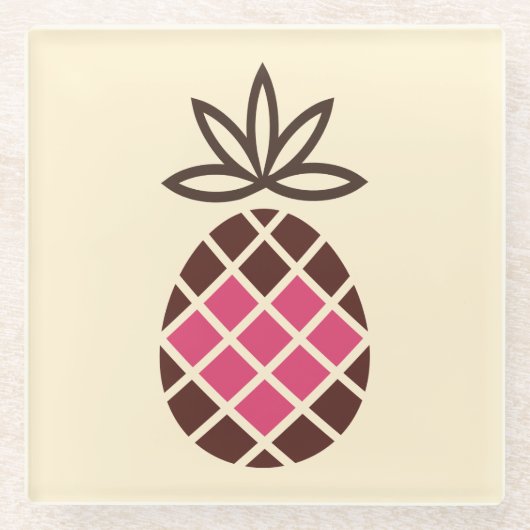 Chocolade-ananas met roze hart glazen onderzetter (Voorkant)