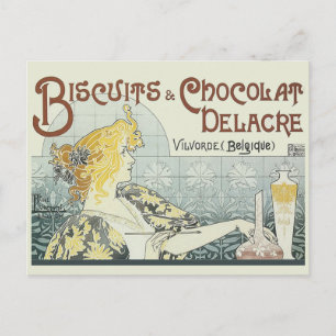 Chocolade Art Nouveau Vrouw Briefkaart
