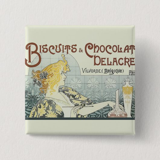 Chocolade Art Nouveau Vrouw Vierkante Button 5,1 Cm (Voorkant)