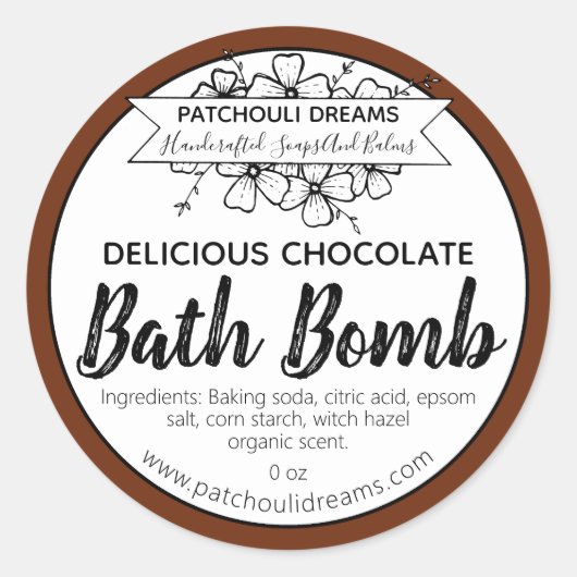  Chocolade Bad Bomb Label Handgemaakt (Voorkant)