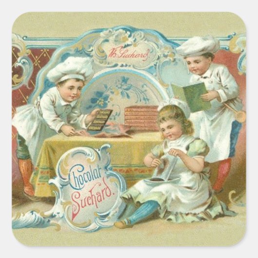 Chocolade Bakers Antiek Vierkante Sticker (Voorkant)