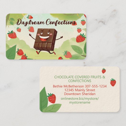 chocolade bedekt met gepelde aardbeiensoorten visitekaartje (Voorkant / Achterkant)