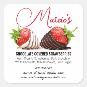 Chocolade bedekte aardbeien vierkante sticker