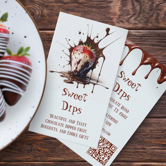 Chocolade bedekte aardbeirdruppels visitekaartje