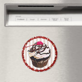 Chocolade, bevroren met Cherry Cupcake Top Magnet Magneet (Insitu (Vaatwasser))