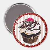Chocolade, bevroren met Cherry Cupcake Top Magnet Magneet (Voorkant / Achterkant)