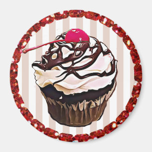 Chocolade, bevroren met Cherry Cupcake Top Magnet Magneet
