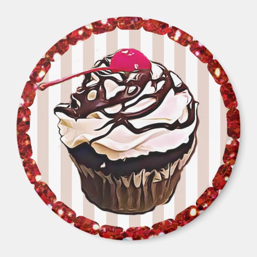 Chocolade, bevroren met Cherry Cupcake Top Magnet Magneet (Voorkant)