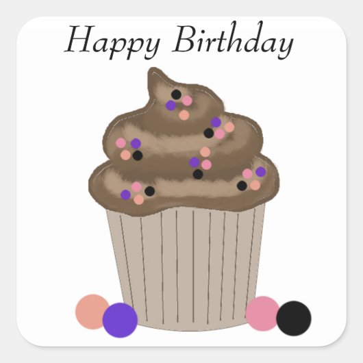 Chocolade Birthday Cupcake Vierkante Sticker (Voorkant)