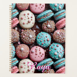  chocolade, blauwe en roze macaron planner