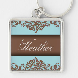 Chocolade & Blue Damask Sleutelhanger