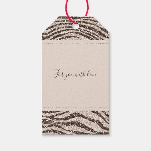 Chocolade Brown Cream Blush Zebra Glitter Cadeaulabel (Voorkant)