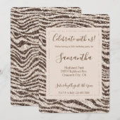 Chocolade Brown Cream Blush Zebra Glitter Kaart (Voorkant / Achterkant)