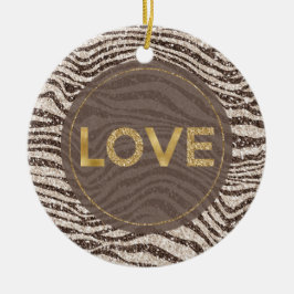 Chocolade Brown Cream Blush Zebra Glitter Love Keramisch Ornament