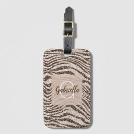Chocolade Brown Cream Blush Zebra Glitter Monogram Bagagelabel