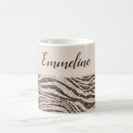 Chocolade Brown Cream Blush Zebra Glitter Name Koffiemok