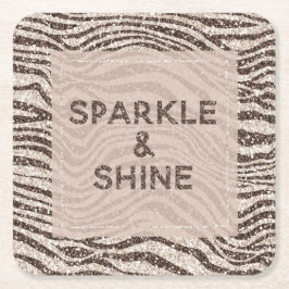 Chocolade Brown Cream Blush Zebra Glitter Vierkante Kartonnen Onderzetter