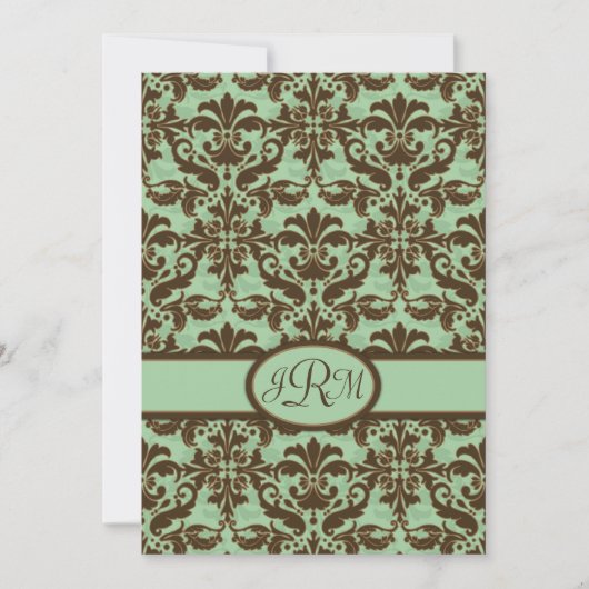 Chocolade Brown en Mint Green Damask Kaart (Voorkant)