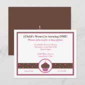 Chocolade Brown en roze cupcake met als uitnodigin Kaart (Voorkant / Achterkant)