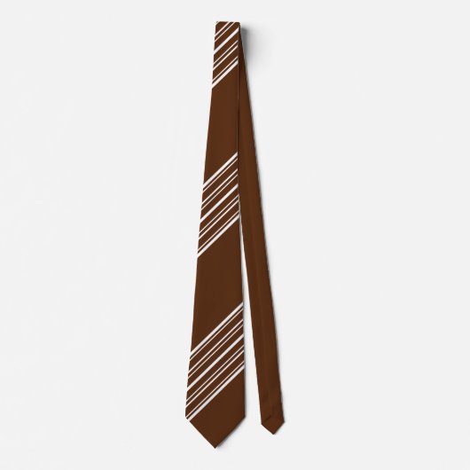 Chocolade Brown en White Diagonal Stripes 2 Sided Stropdas (Voorkant)