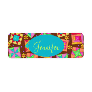 Chocolade Brown kleurrijke quilt Patchwork Block A Etiket