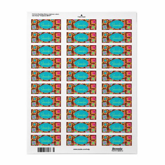 Chocolade Brown kleurrijke quilt Patchwork Block A Etiket (Full Sheet)