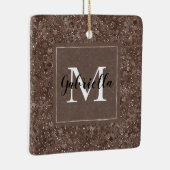 Chocolade Brown Leopard Glitter Monogram Keramisch Ornament (Rechts)